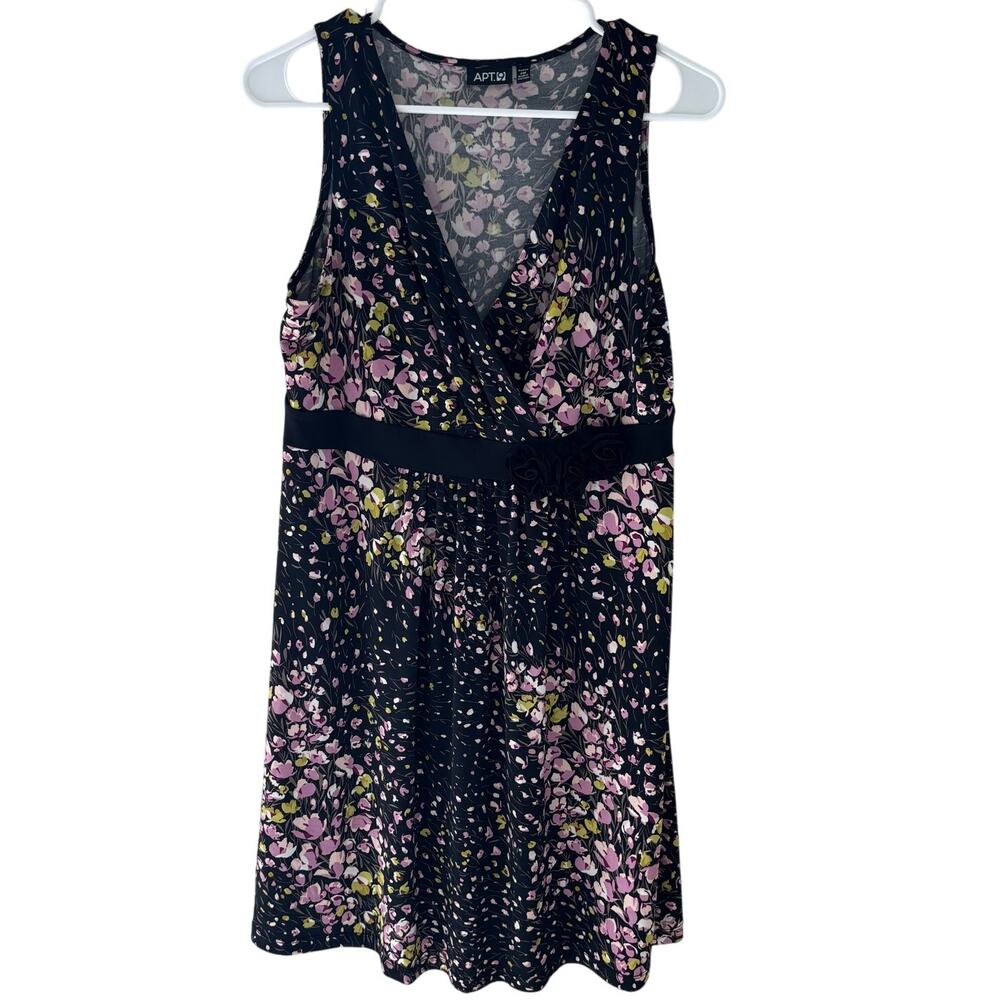 Y2K Apt. 9 Floral Faux Wrap Dress Rosette Empire Waist Stretchy Petite M
